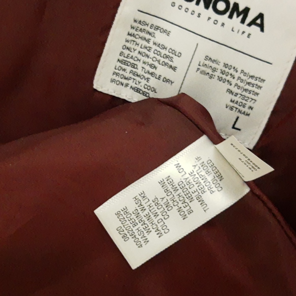 Sonoma Puffer Vest Quilted Lightweight Packable Jacket Maroon Red Large 12-14 - Picture 8 of 13